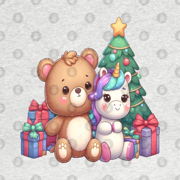 Cute Christmas Bear with his Unicorn Friend Kawaii by Teddy Club